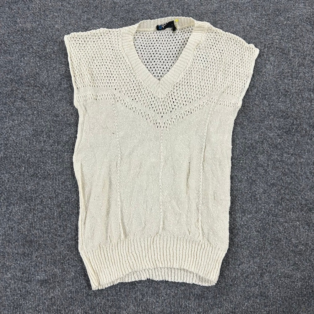 Panther Sweater Vest Womens Size M Cream Open Knit V-Neck Sleeveless Preppy